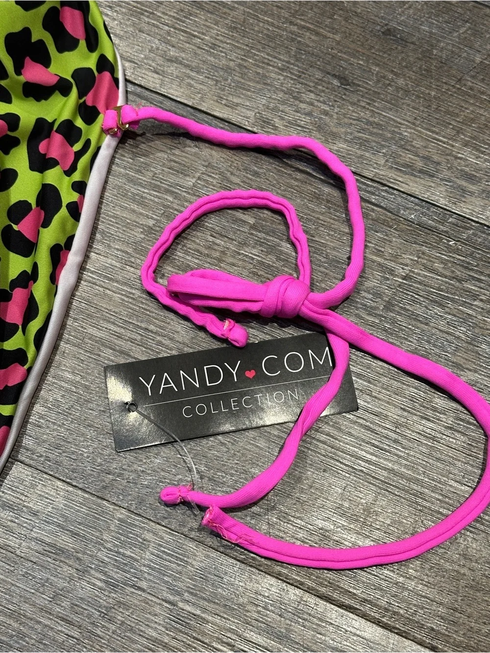 Yandy Leopard Print Green Pink Black Bikini Top Medium New with Tags